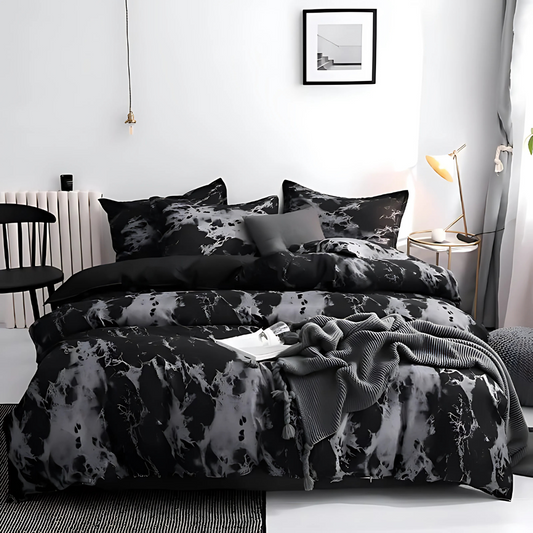 Luksuriøst Sengetøjssæt i Marmor Design med Blød Komfort