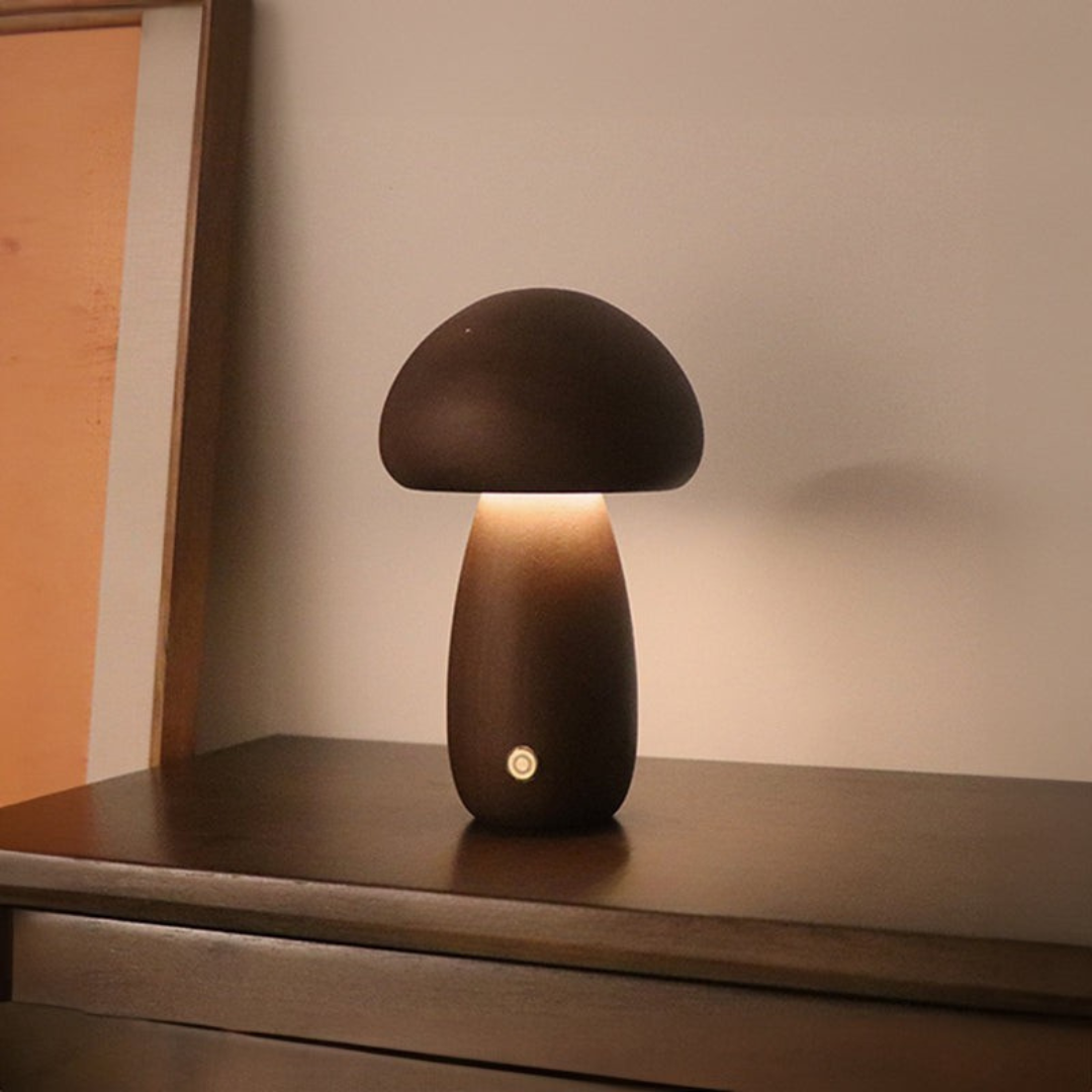 Svampformad bordslampa i trä – Mysbelysning & Pekskärmskontroll