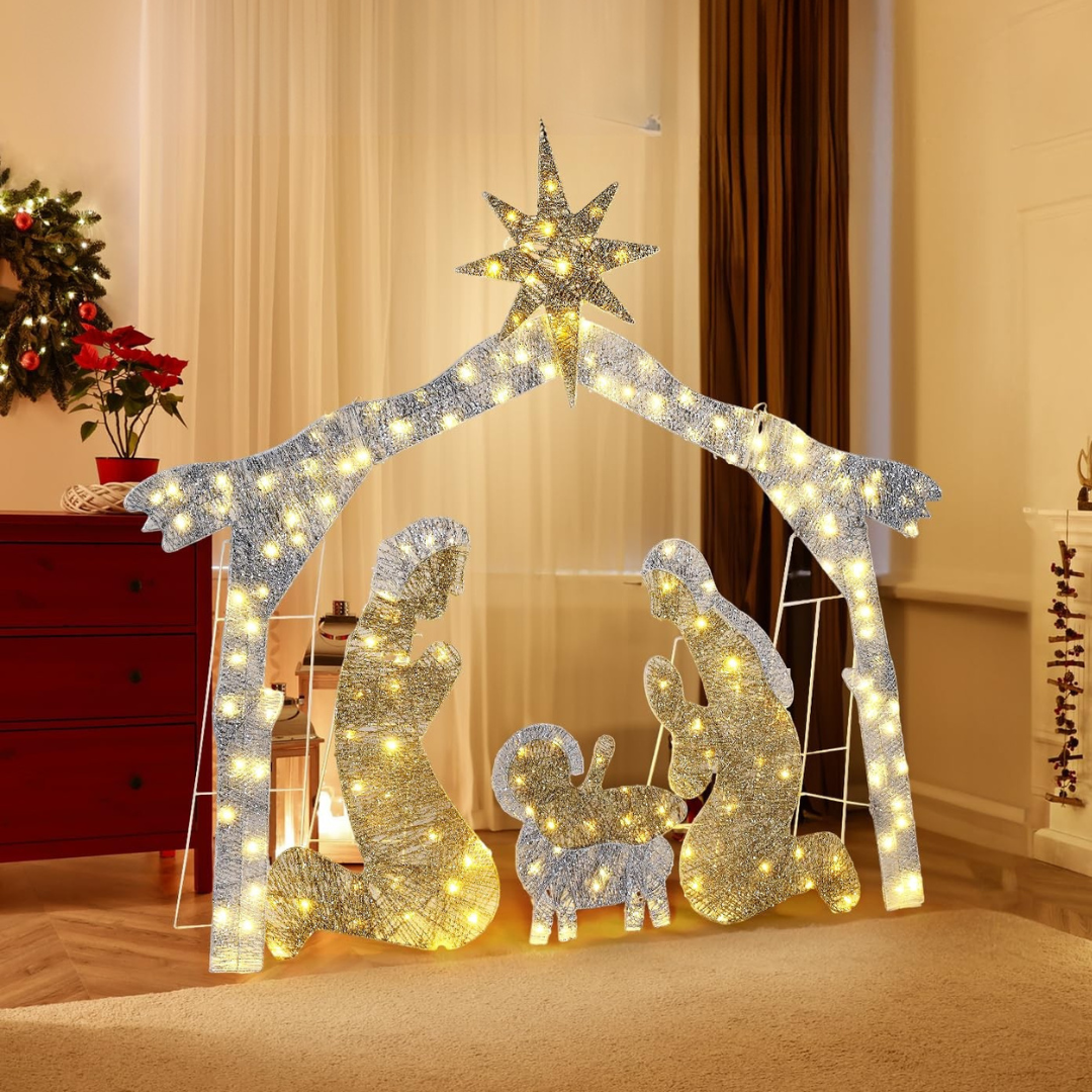 Udendørs Julekrybbesæt i Holdbar PVC med Lys Silhuet