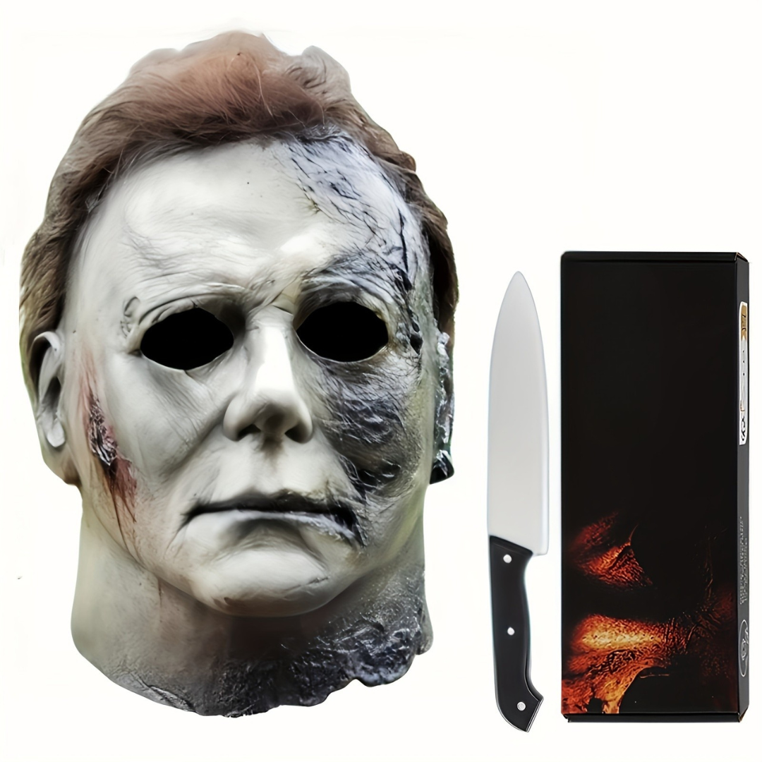 Halloween skræmmemaske med knivsæt - realistisk kostume til voksne