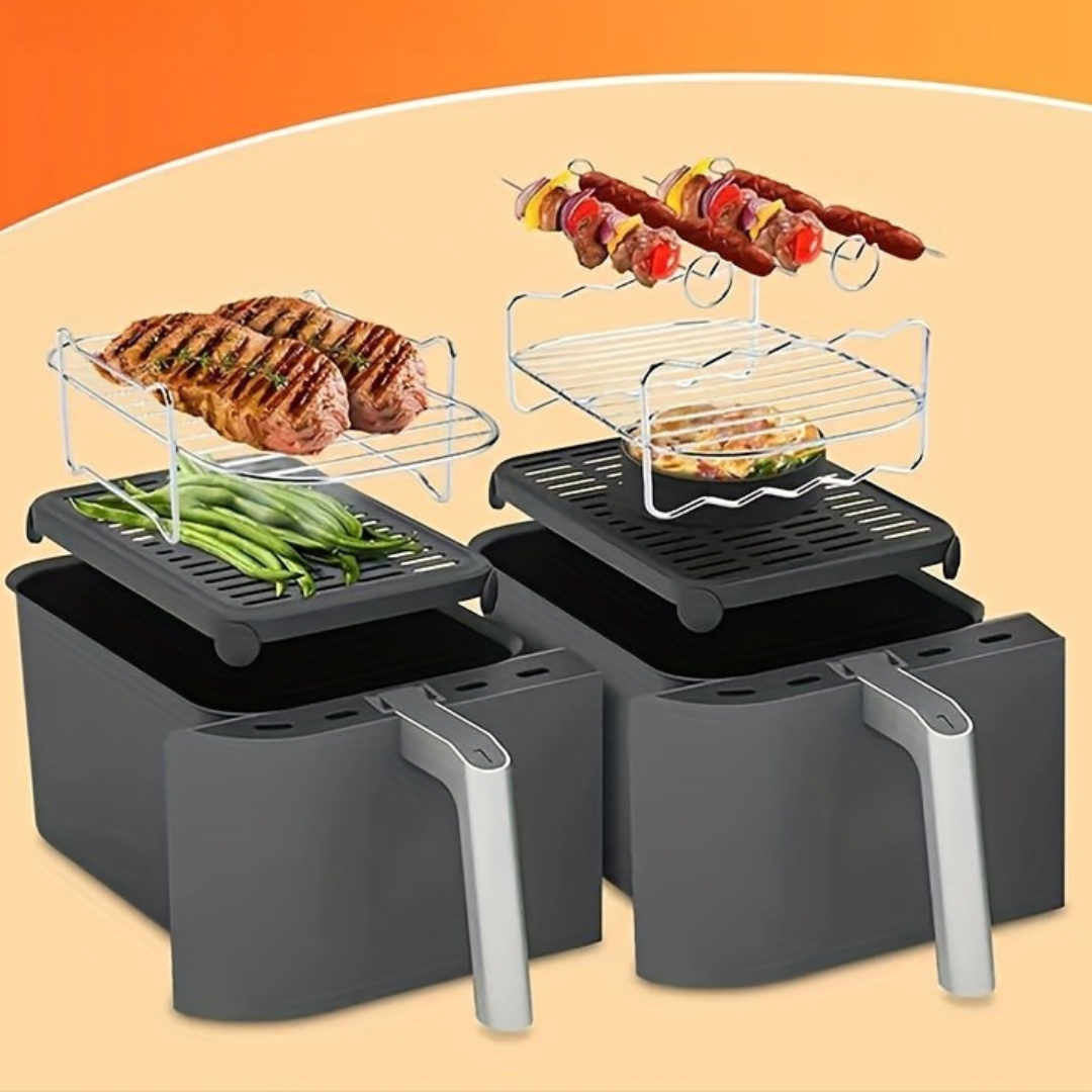 Airfryer-tillbehörssats i rostfritt stål med grillspett