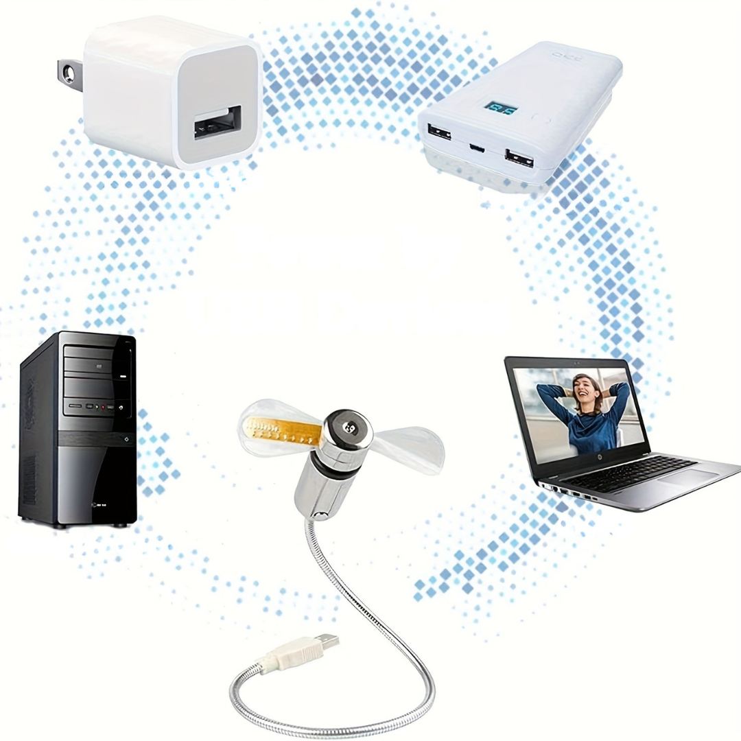 Kompakt USB Bordventilator med LED Ur - Stille og Effektiv