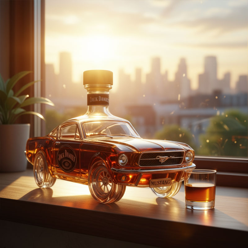Whiskydekanter | Handgjort glas med 3D Mustangdesign