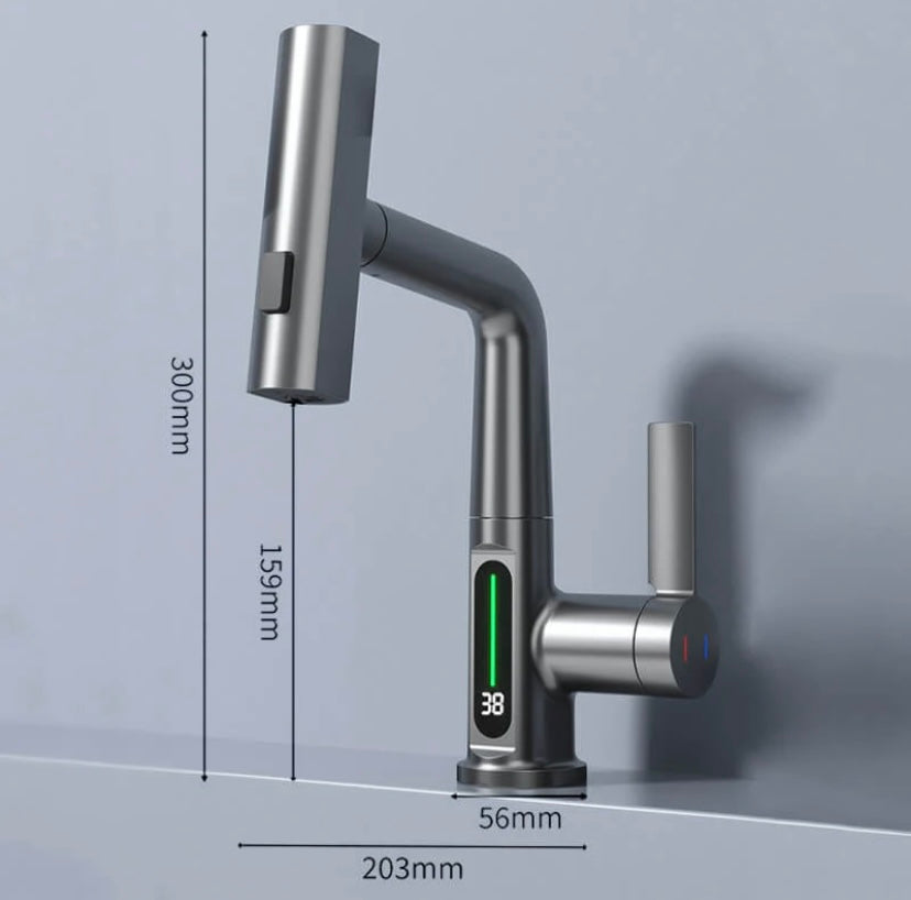 WaterMaster Fleksibel LED Køkken & Bad Vandhane – 360° Drejelig, Udtziehbar Slange & 5 Sprøjteindstillinger