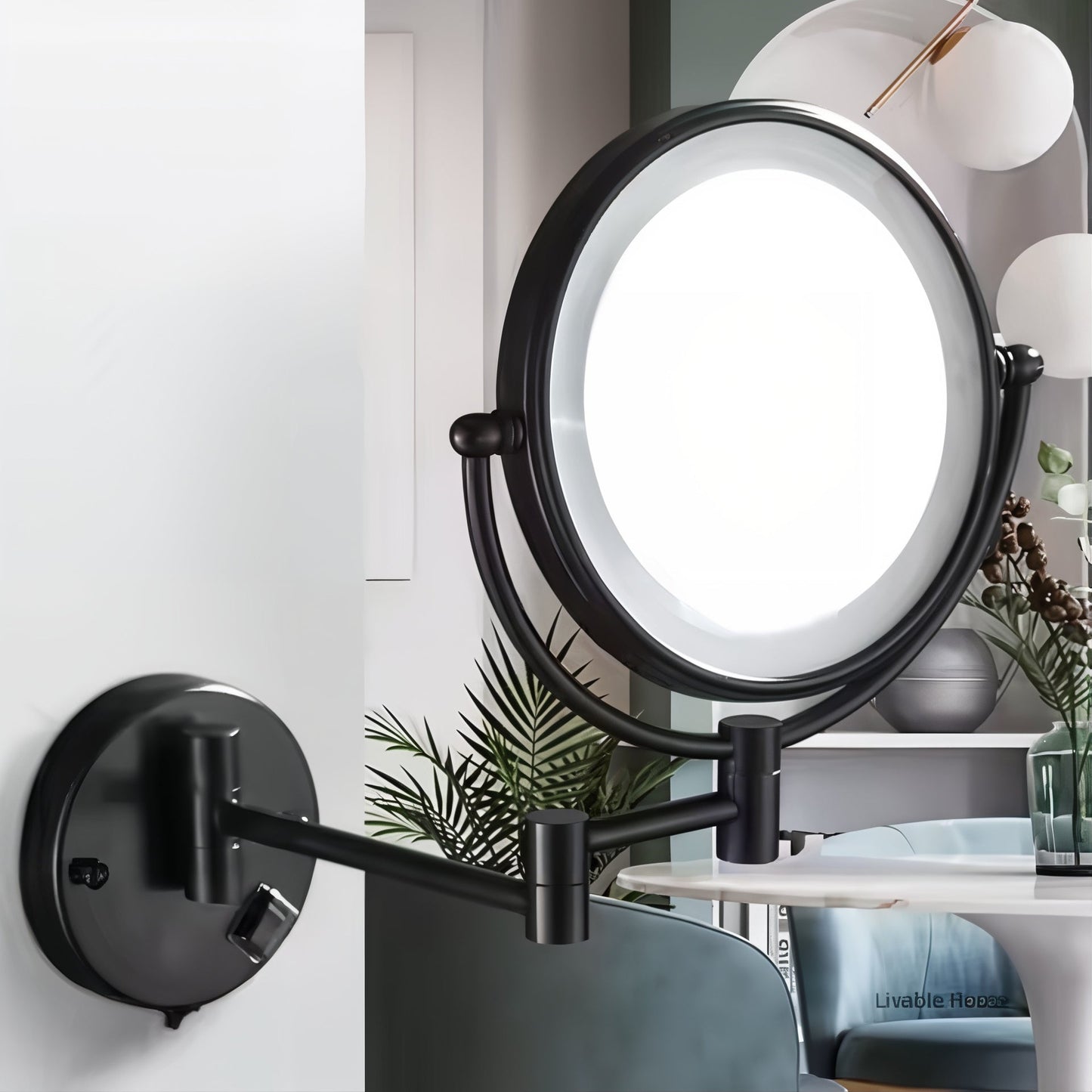 LED Vægspejl med Forstørrelse og Justerbart Lys