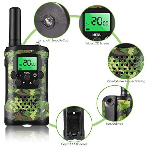 Äventyrliga Walkie Talkies för barn | 22 kanaler | 5 km räckvidd | Skogskamouflage