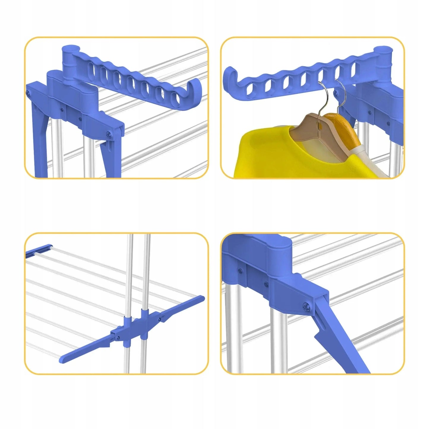 Foldable og pladsbesparende vasketøjsstativ med 4 niveauer og justerbare sidefløje