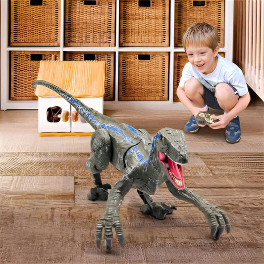 Fjärrstyrd dinosaurieleksak med realistiska rörelser och ljud