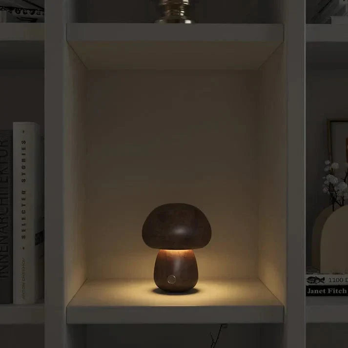Elegant Svampe Lampe i Massivt Træ