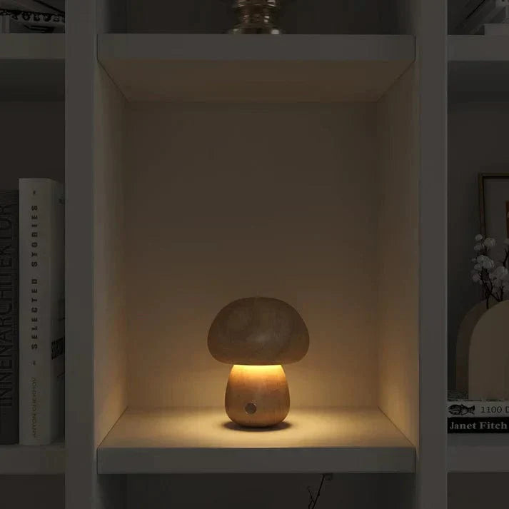 Elegant Svampe Lampe i Massivt Træ