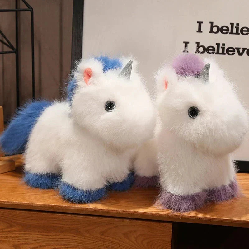 Fuzzy Vit Blå Lila Chibi Enhörning Plyschfigur