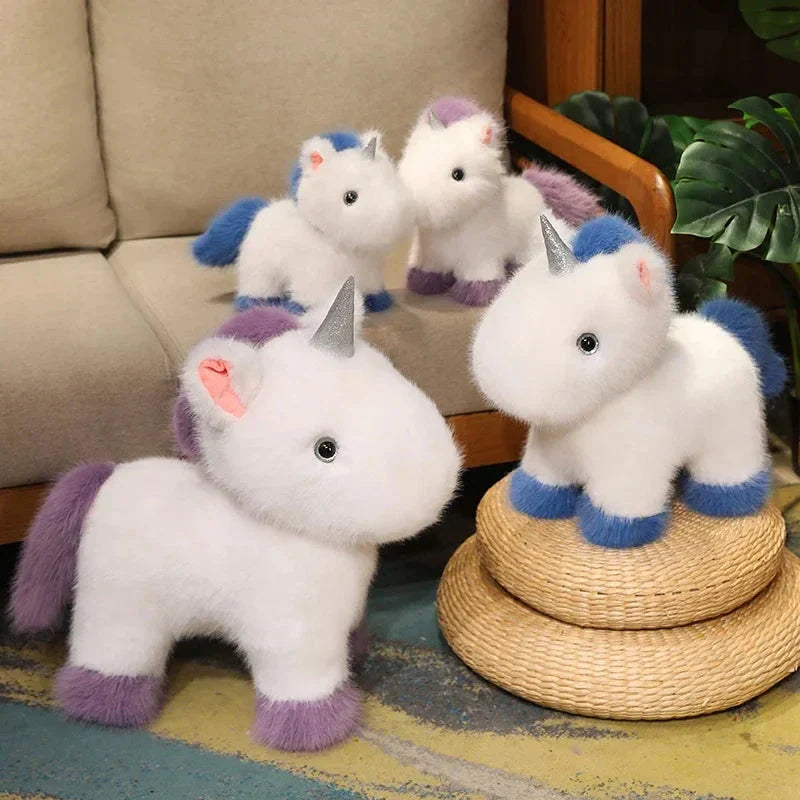 Fuzzy Vit Blå Lila Chibi Enhörning Plyschfigur