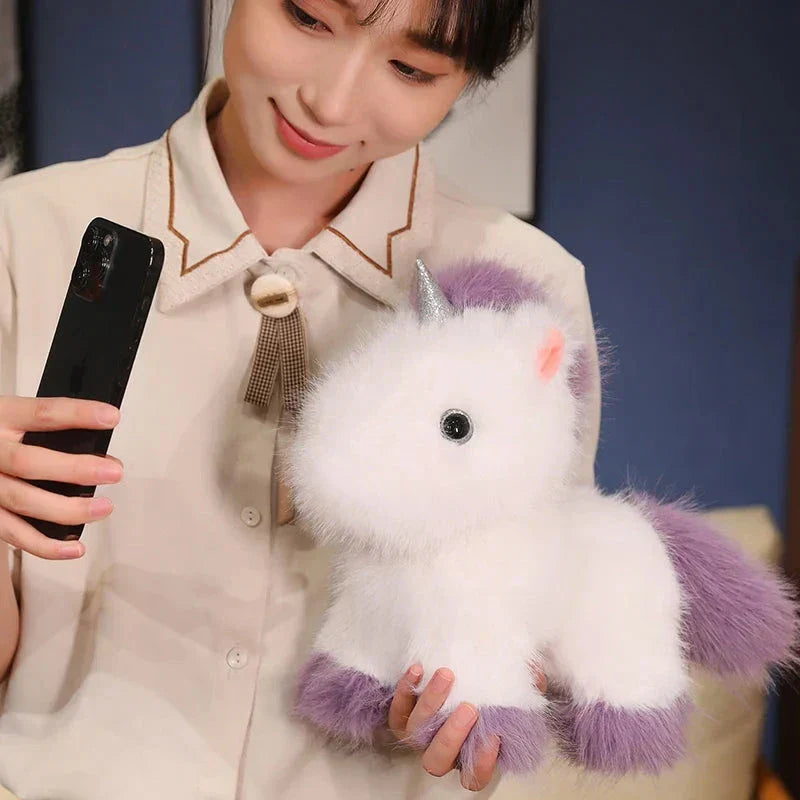 Fuzzy Vit Blå Lila Chibi Enhörning Plyschfigur