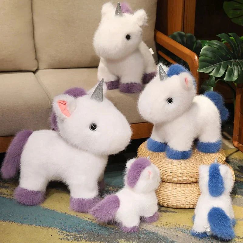 Fuzzy Vit Blå Lila Chibi Enhörning Plyschfigur
