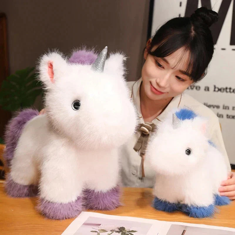 Fuzzy Vit Blå Lila Chibi Enhörning Plyschfigur