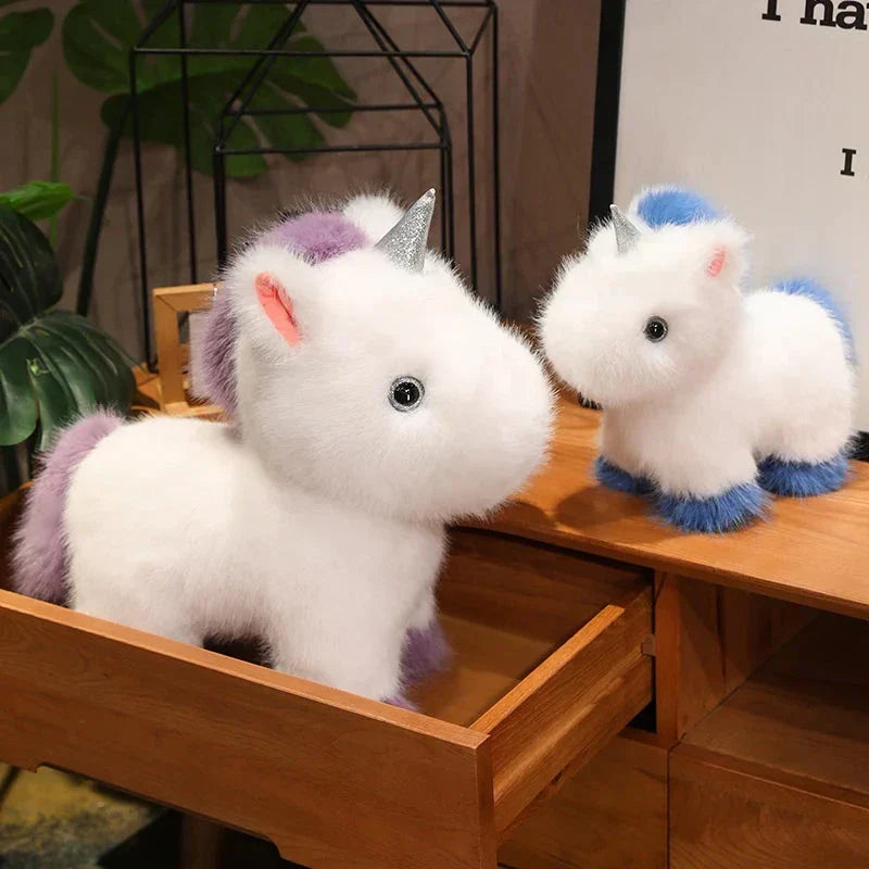 Fuzzy Vit Blå Lila Chibi Enhörning Plyschfigur