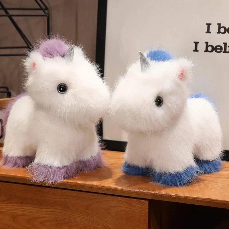 Fuzzy Vit Blå Lila Chibi Enhörning Plyschfigur