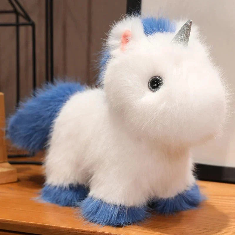 Fuzzy Vit Blå Lila Chibi Enhörning Plyschfigur
