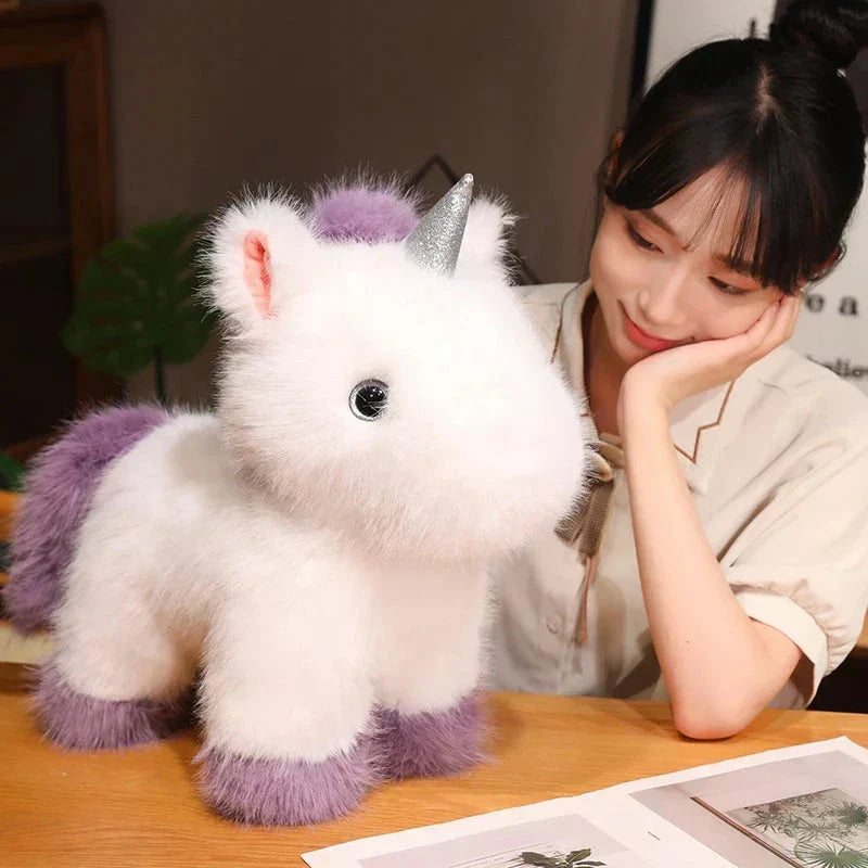 Fuzzy Vit Blå Lila Chibi Enhörning Plyschfigur