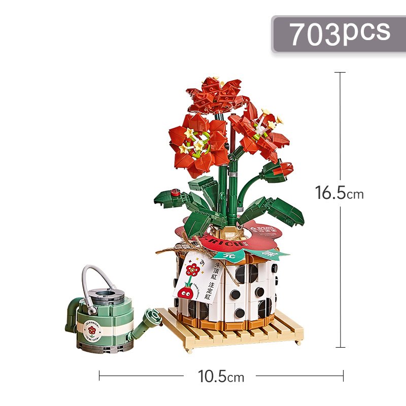 Jordbærpotte og Rød Blomst Mikro Byggeklodser
