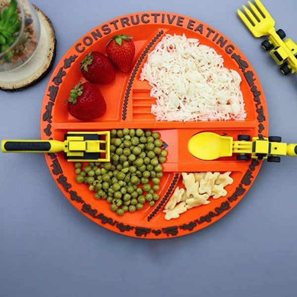 Børnespisesæt med Bulldozer Design - MadLegenden