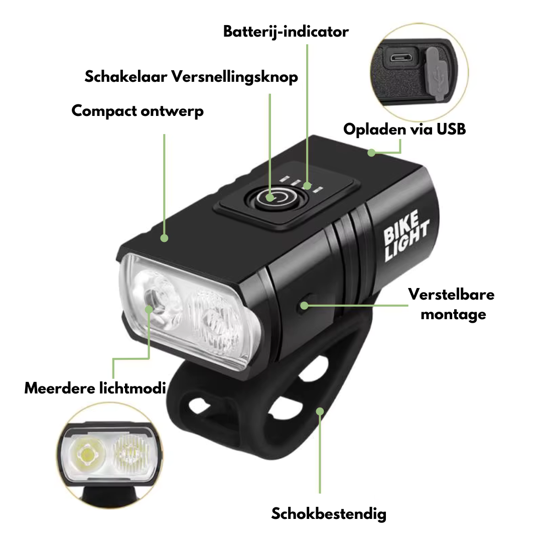 LED Cykellys - 1000 & 500 Lumen | Genopladelig via USB