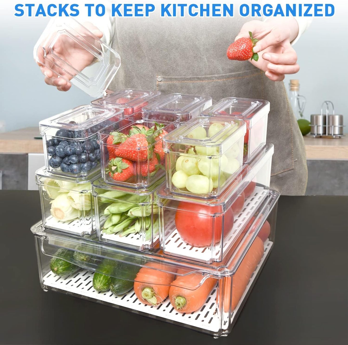 Set med stapelbara förvaringslådor för kylskåpet - SpaceSaver