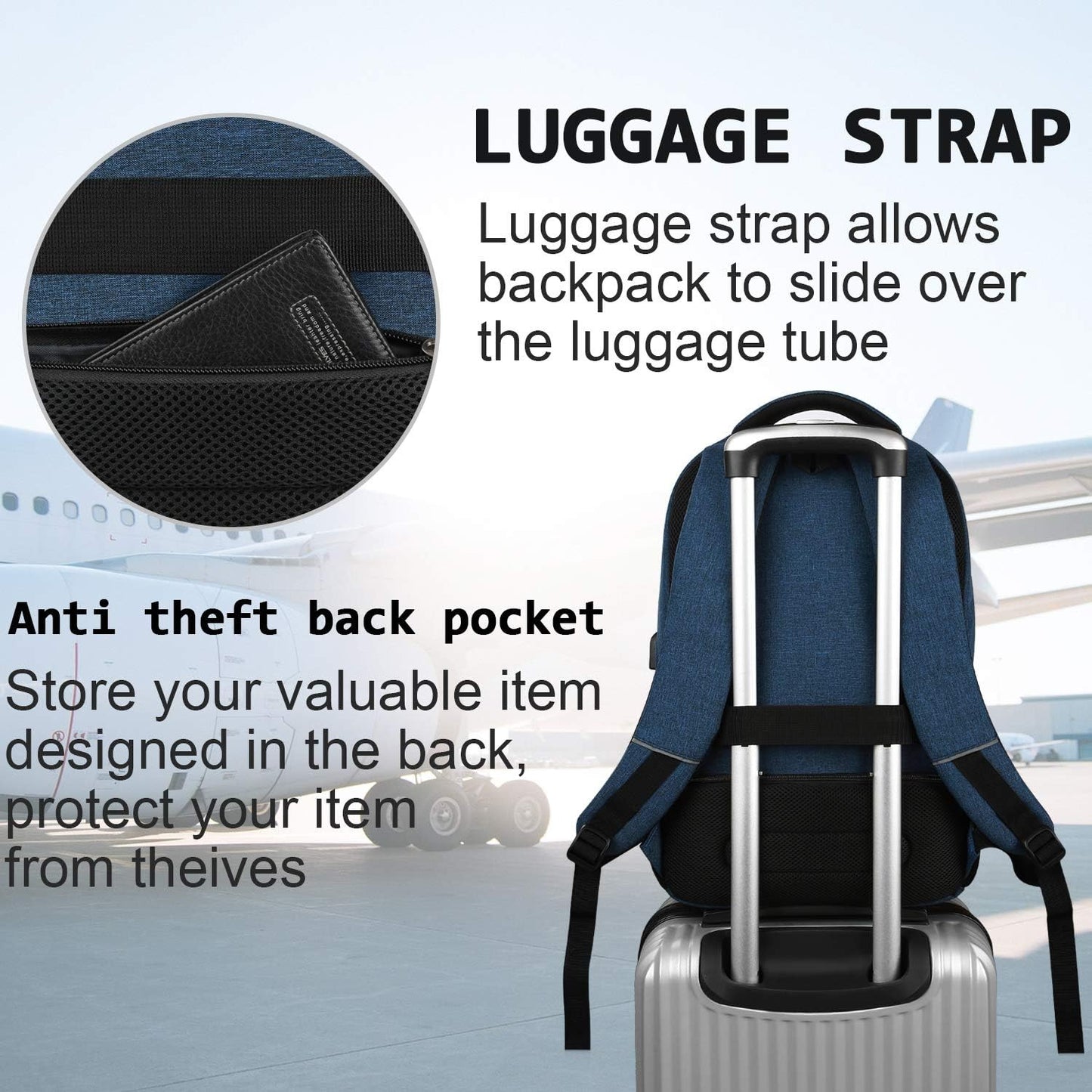 Säker och snygg laptopryggsäck med USB-laddning