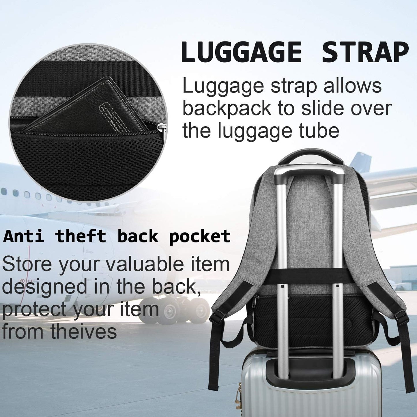 Säker och snygg laptopryggsäck med USB-laddning