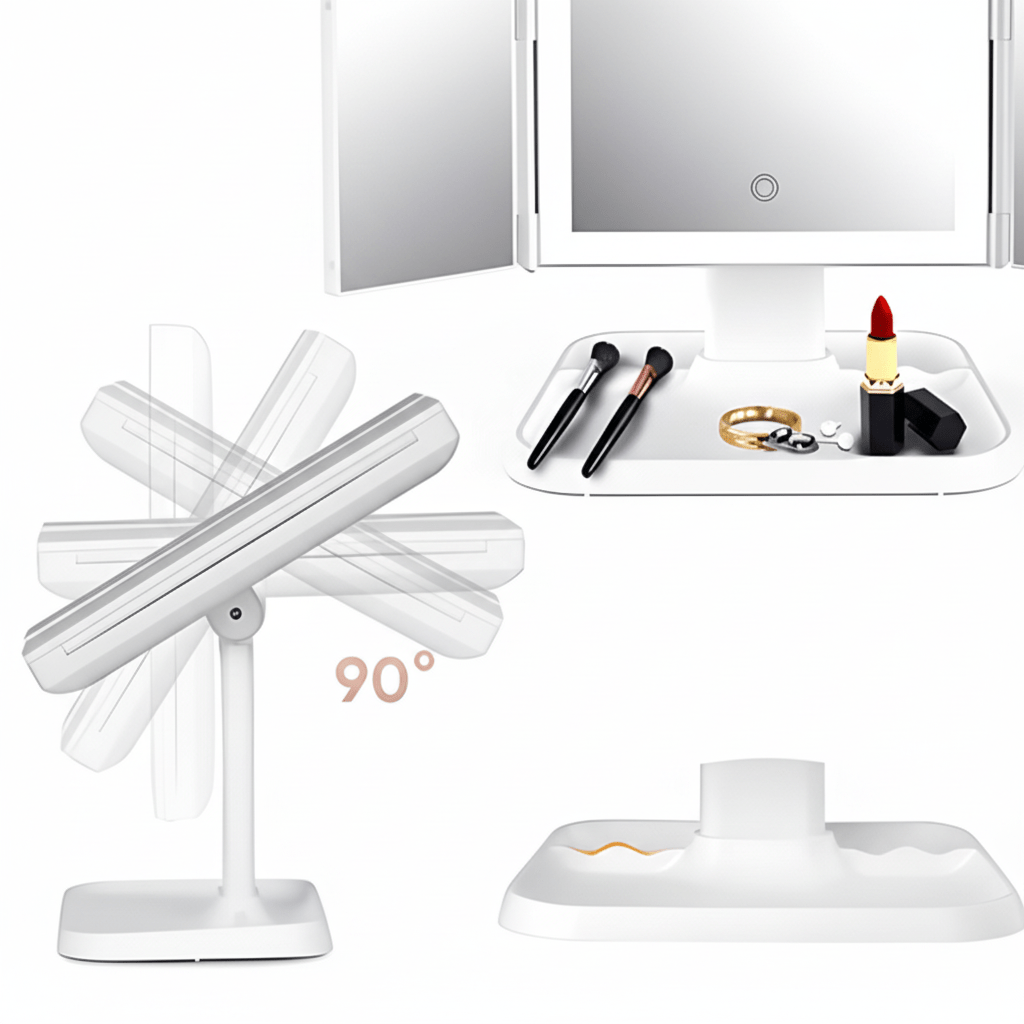 Sammenklappeligt LED Makeup Spejl med Justerbar Belysning
