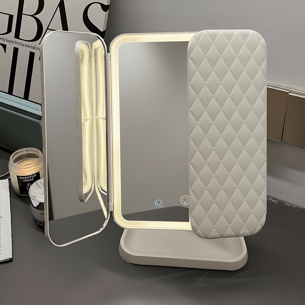 Sammenklappeligt LED Makeup Spejl med Justerbar Belysning