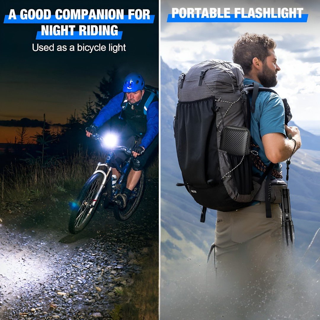 Uppladdningsbar LED-ficklampa med 100 000 lumen och powerbank