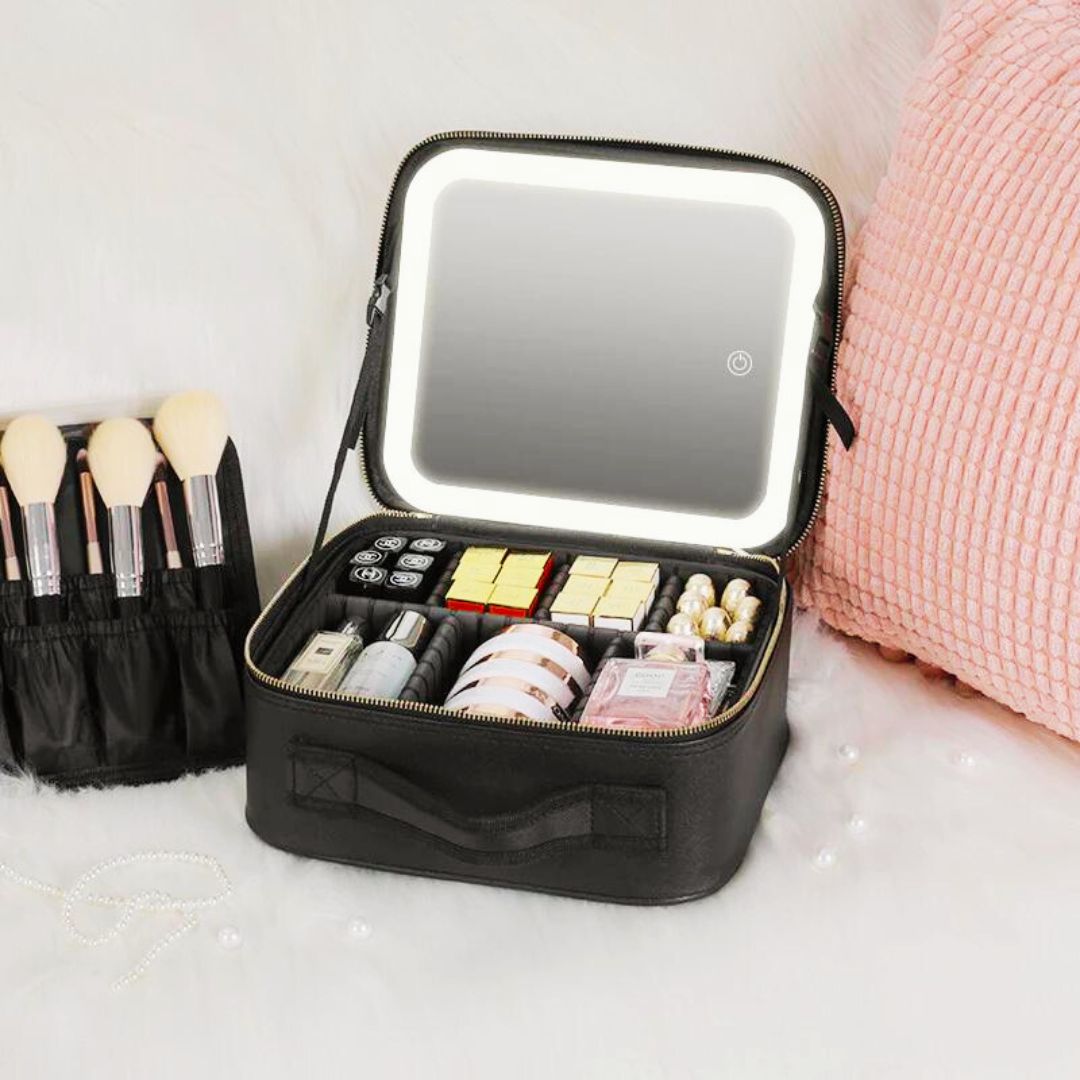 Makeup Organizer med LED-spejl og Rummelig Opbevaring