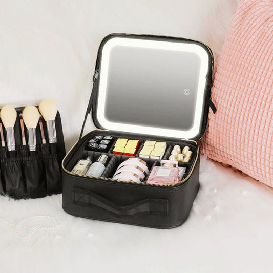 Makeup Organizer med LED-spejl og Rummelig Opbevaring