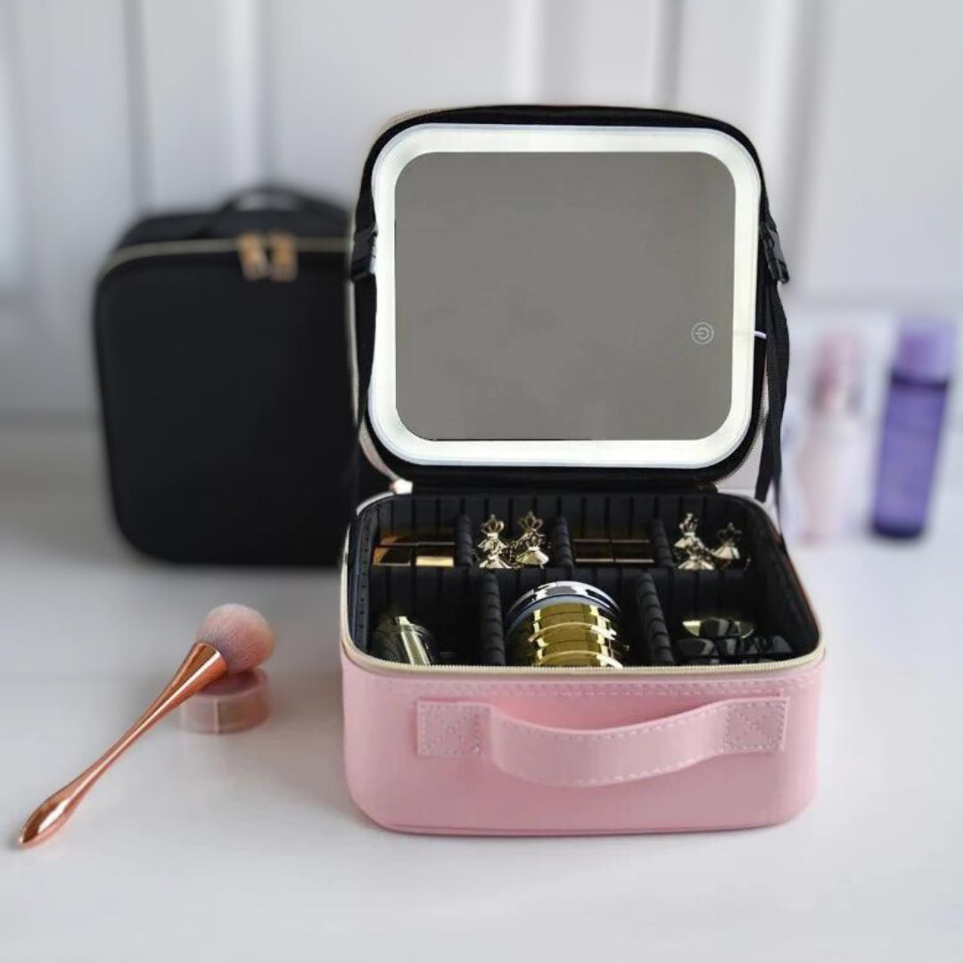 Makeup Organizer med LED-spejl og Rummelig Opbevaring