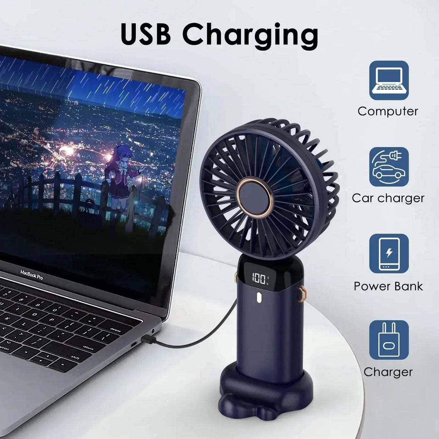 Bärbar Uppladdningsbar Fläkt med 5000mAh Batteri