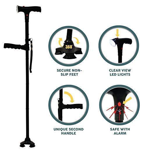 Foldbar Stok med LED-lys og Alarm for Maksimal Sikkerhed