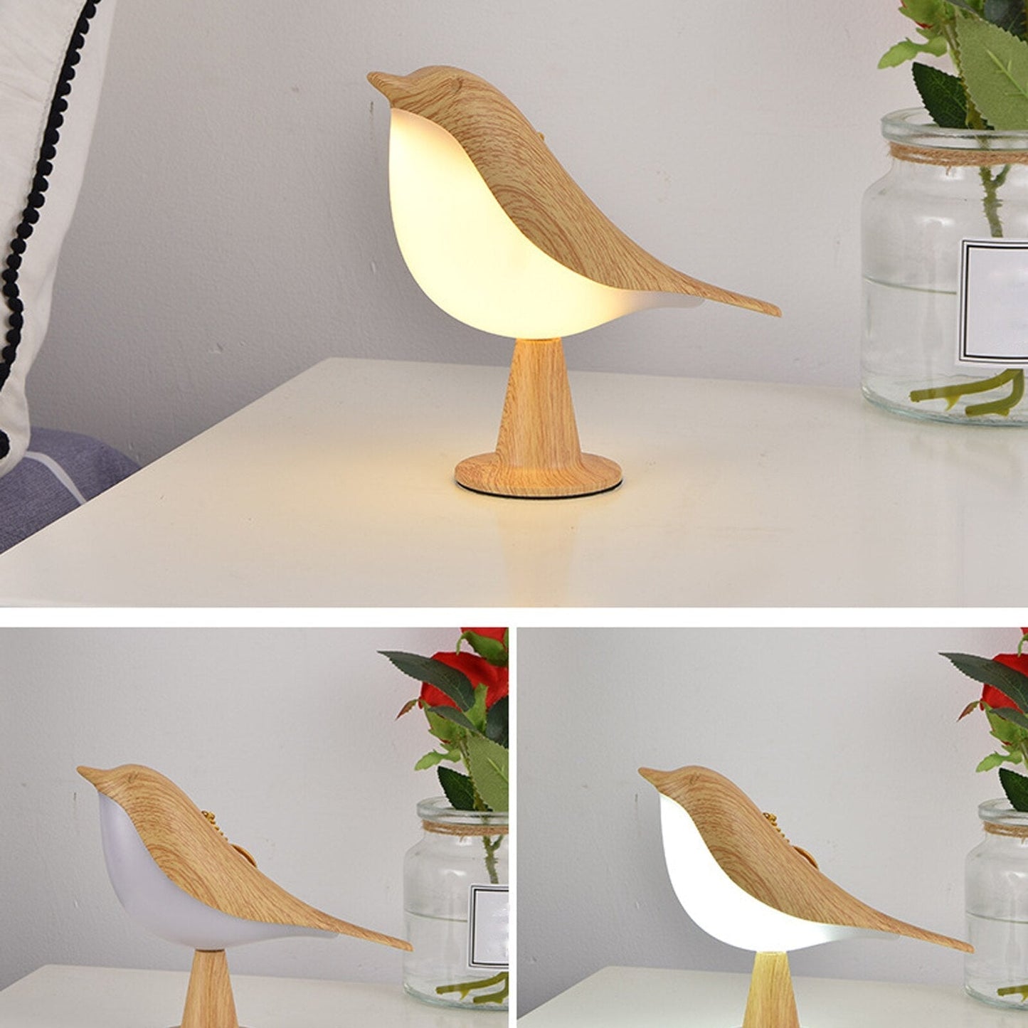 Stilfuld LED Bordlampe med Fuglemotiv og Blødt Lys