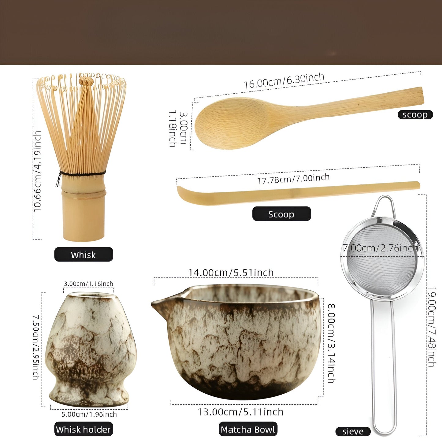 Traditionellt Matcha-set i keramik – 6 delar för teceremonier