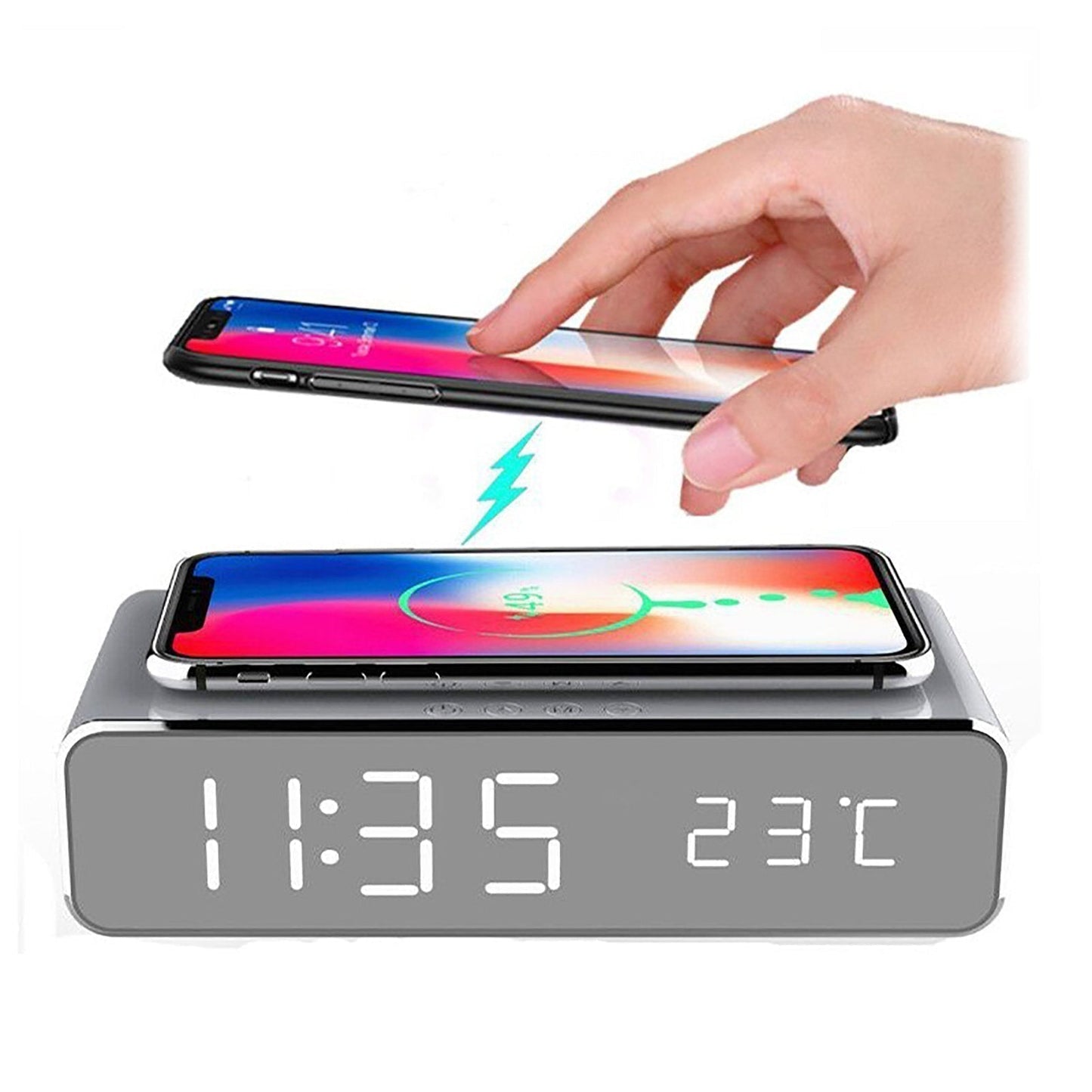 Trådlös laddningsklocka med LED-display och temperaturvisning