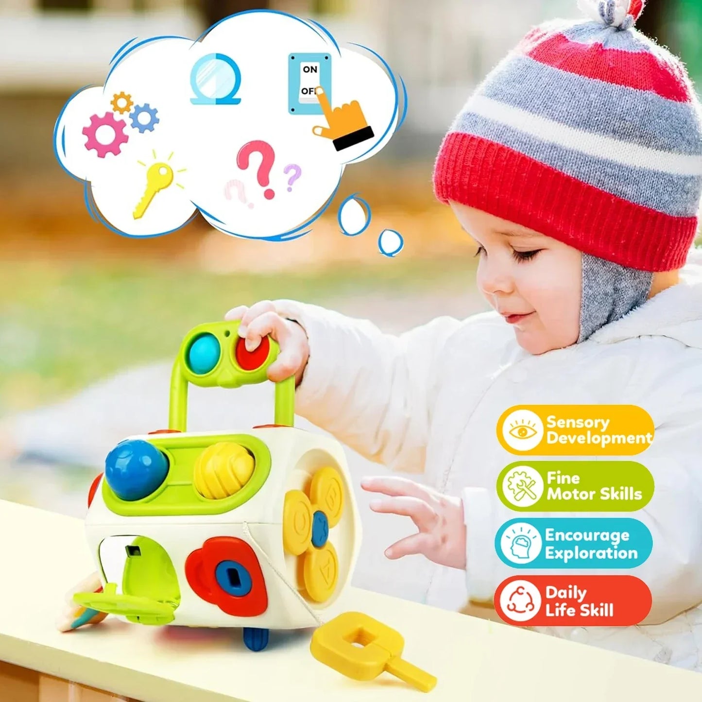 Montessori Aktivitetsspel - Sensorisk Leksak i Tärningsform