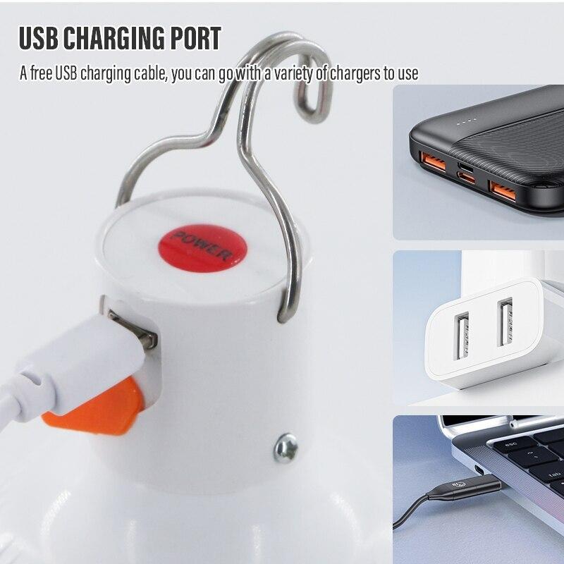Kraftfull LED-campinglampa med uppladdningsbar USB och krok