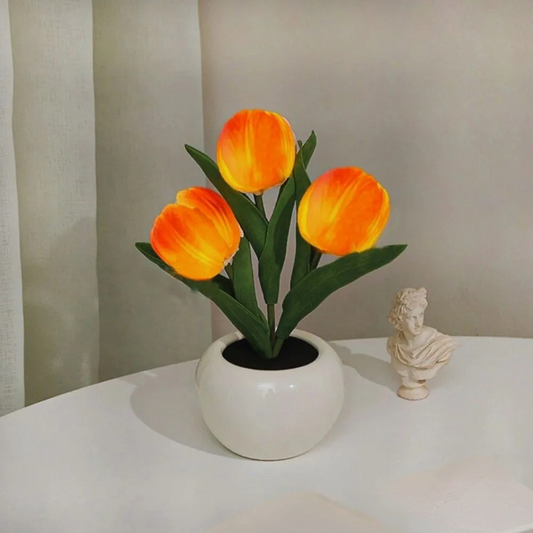 Dekorativ LED-tulpanlampa i keramikvas – Naturlig myskänsla