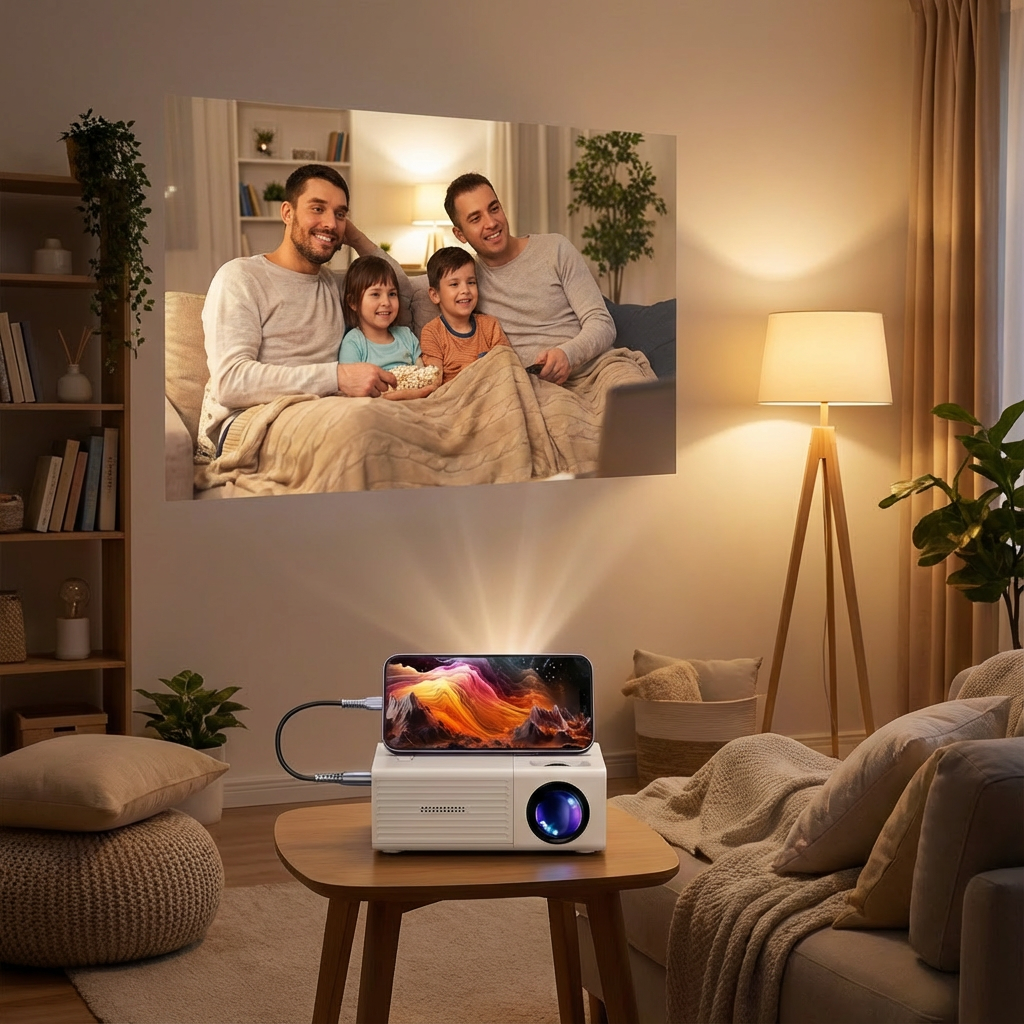 Mini projektor 3000 lumen - bærbar, HDTV og USB, perfekt til hjemmebiograf og udendørs film