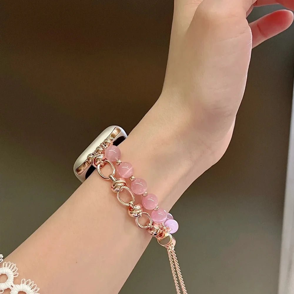 Perlearmbånd til Apple Watch | Elegant elastisk urrem med smykkedesign i stål og perle-look