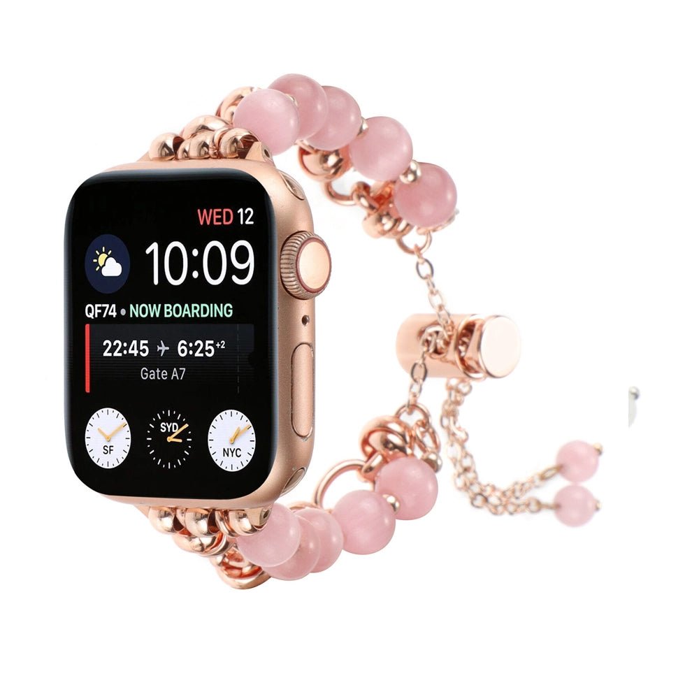 Perlearmbånd til Apple Watch | Elegant elastisk urrem med smykkedesign i stål og perle-look