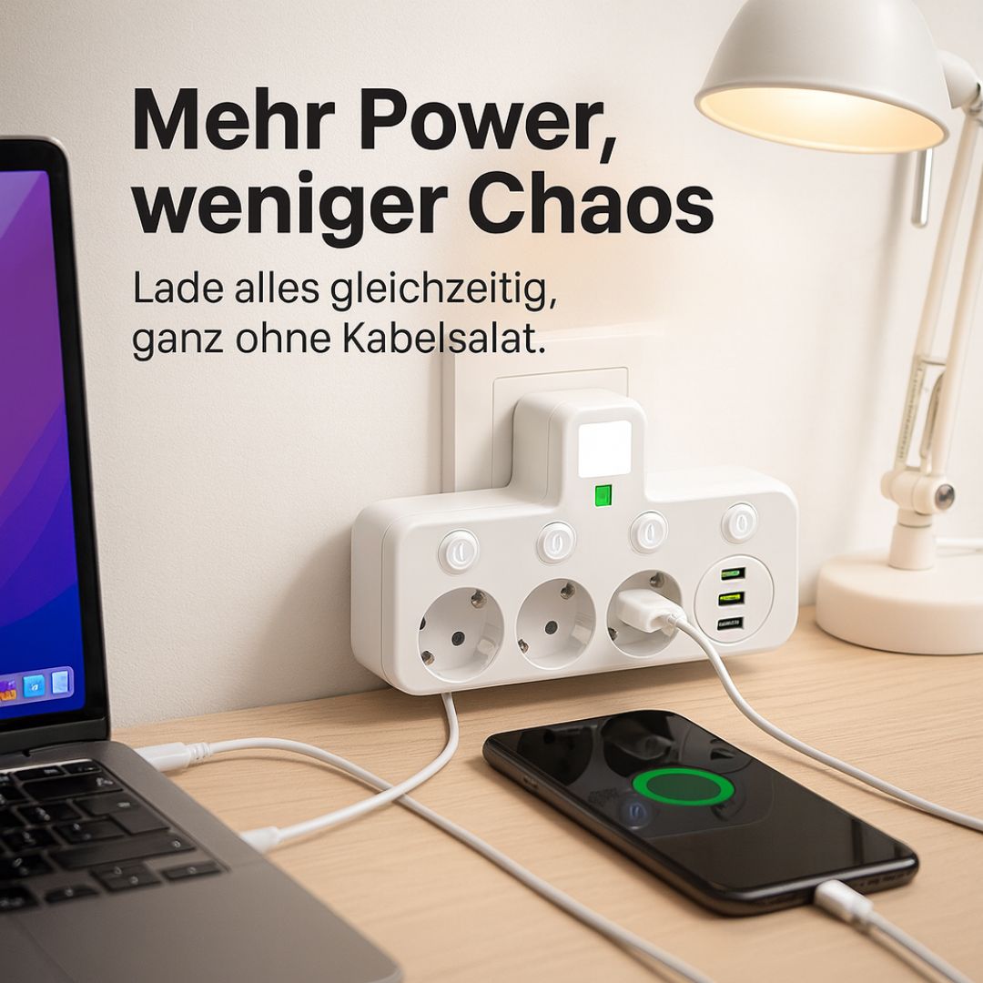 Kompakt Multistikdåse med USB & Type-C – Høj Sikkerhed