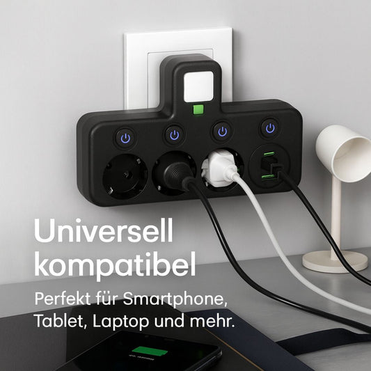 Kompakt Multistikdåse med USB & Type-C – Høj Sikkerhed