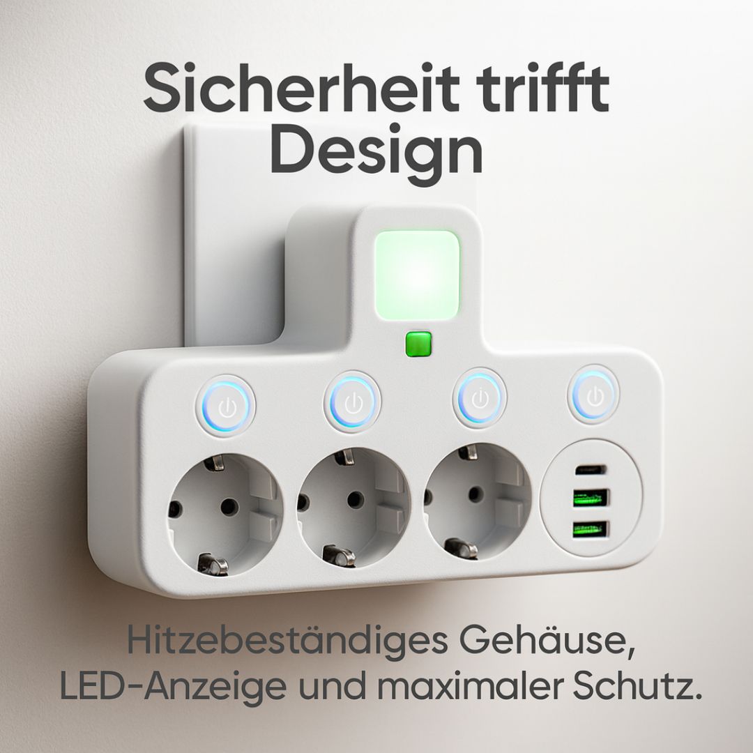 Kompakt Multistikdåse med USB & Type-C – Høj Sikkerhed