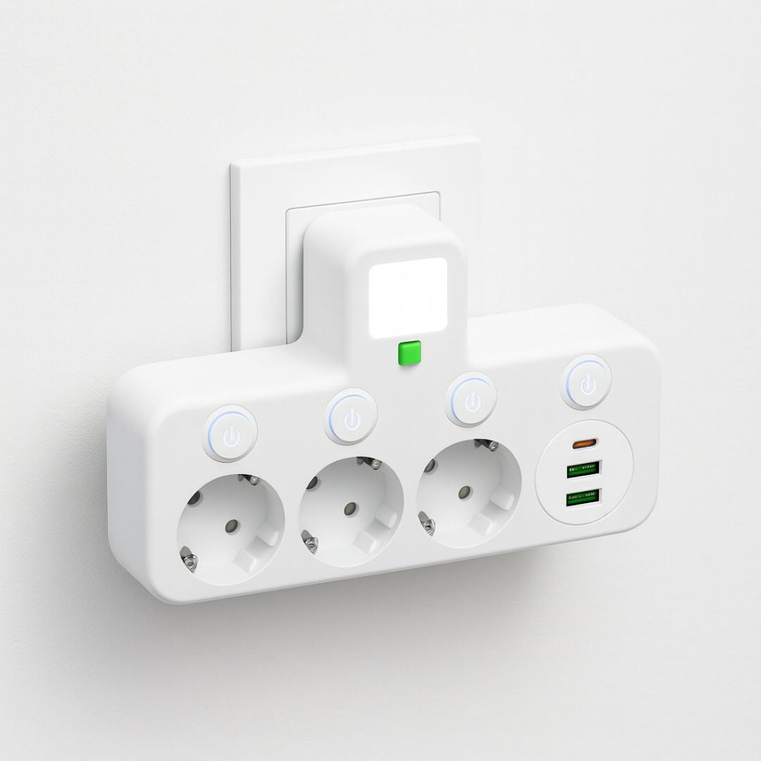 Kompakt Multistikdåse med USB & Type-C – Høj Sikkerhed
